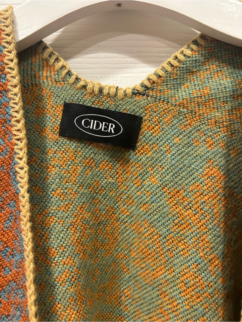 Cider Orange & Teal Paisley Knit Shawl Poncho - Picture 3 of 5